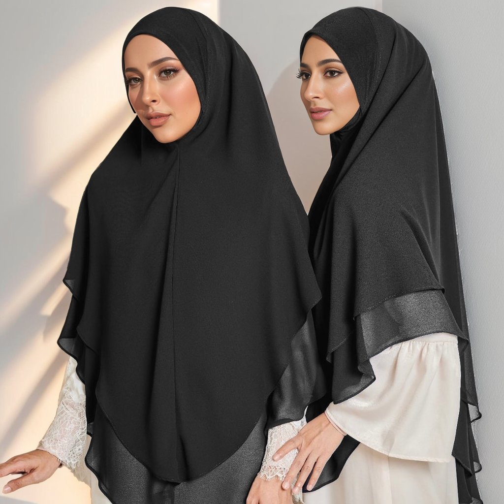 Hijab instantané en mousseline pour femmes musulmanes, prêt à porter, Khimar de couleur unie, foulard de prière pour usage quotidien islamique.
