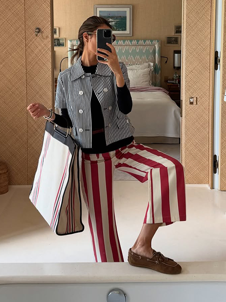 Jean décontracté pour femme, taille basse, coupe slim, jambe large, rayures colorées, ourlet évasé, tendance Y2K, streetwear, été 2026