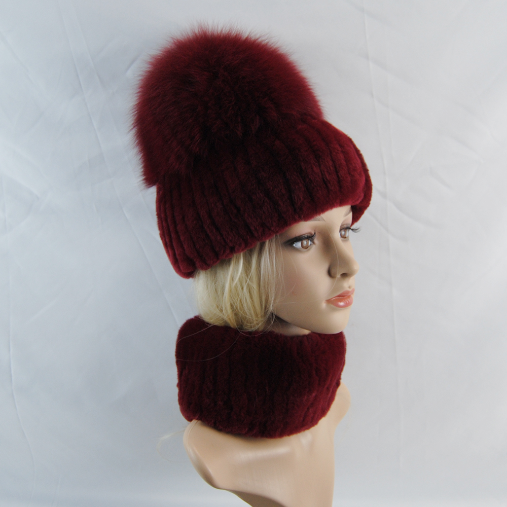 Nouveau hiver dame marque main faire réel véritable fourrure de renard chapeau écharpe filles naturel réel Rex lapin fourrure anneau casquette vraie fourrure foulards chapeaux