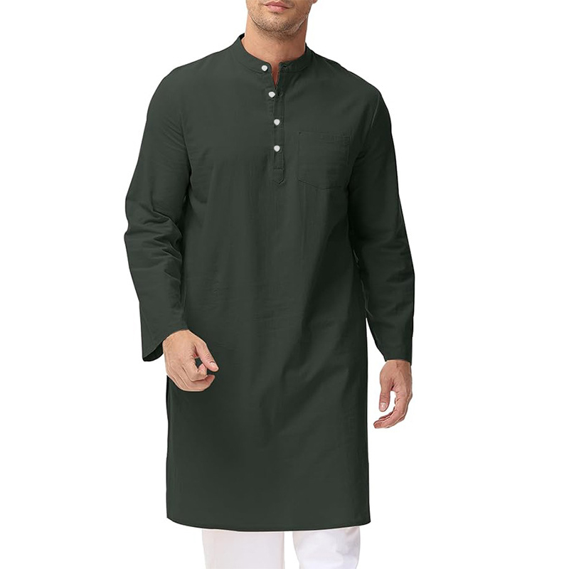 Nouveau loisirs hommes chemise musulmane islamique arabe coton col montant à manches longues Blouse pakistanaise haute qualité rétro longs hauts S-3XL