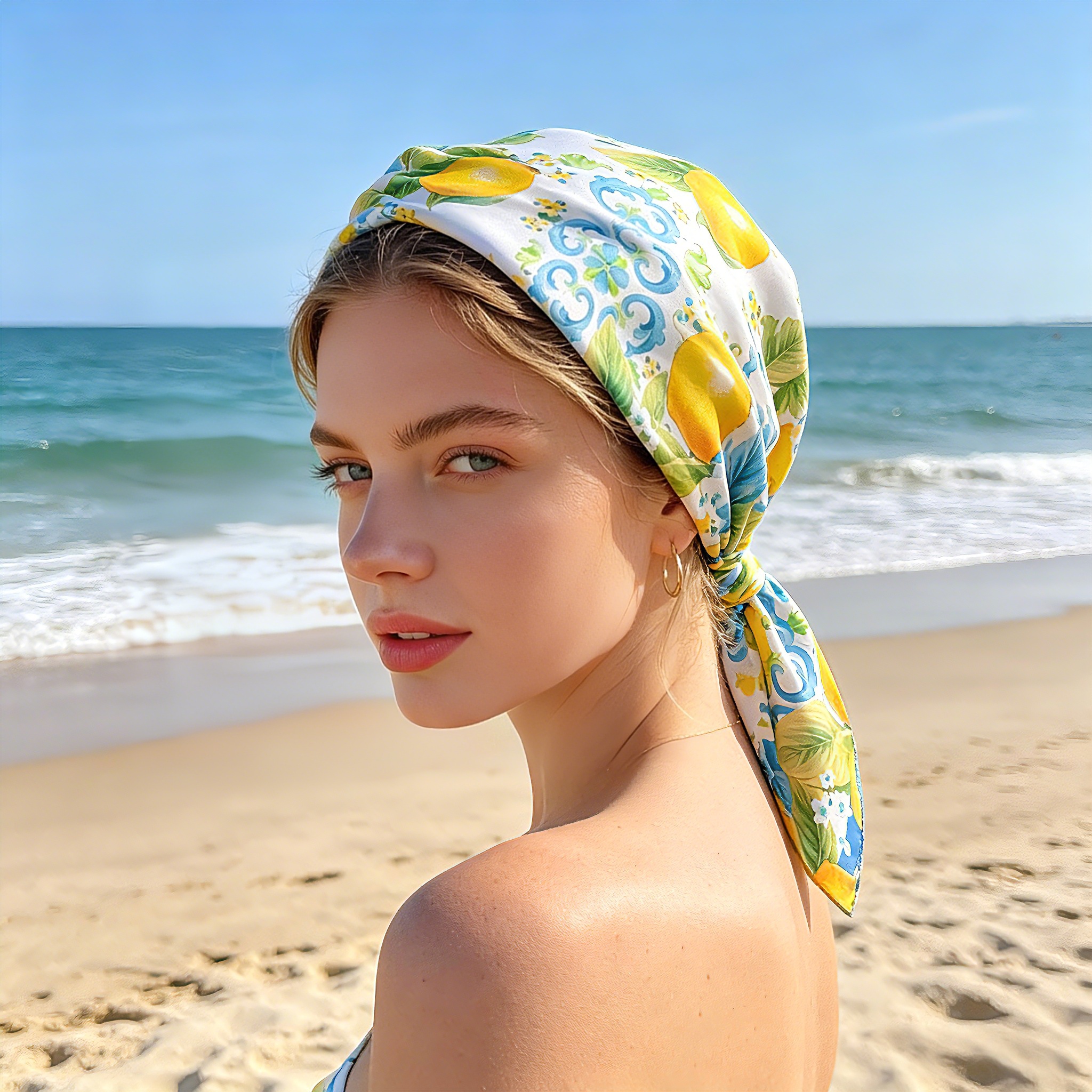 Nouveau Foulard Carré Imprimé Citron 2026 en Satin Doux Imitation Soie pour Femme – Bandana, Hijab, Écharpe Élégante, Châle