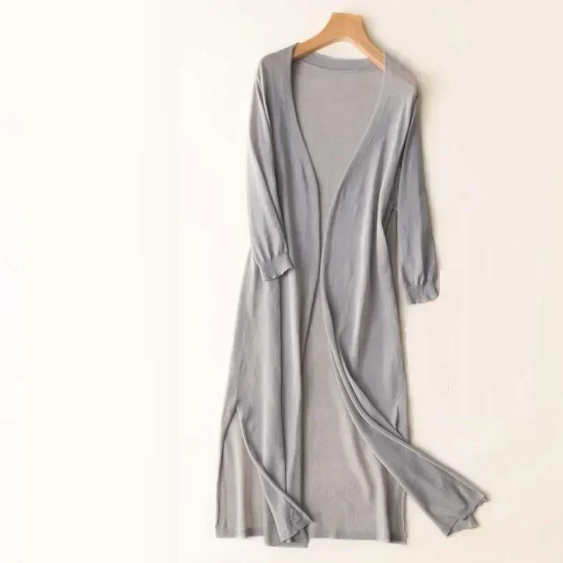 Cardigan long en tricot pour femmes, protection UV printemps-été, pull ouvert sur le devant, châle, manteau d'extérieur pour dames