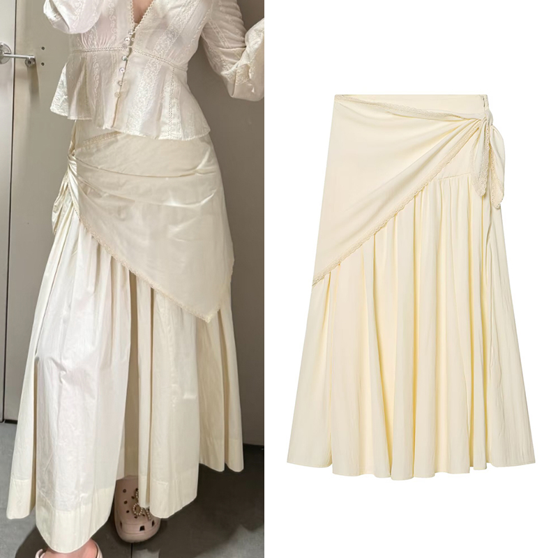 Jupes pour femmes 2026 Nouvelle mode Printemps-Été Jupe midi beige moelleuse avec écharpe pour femme, chic et originale