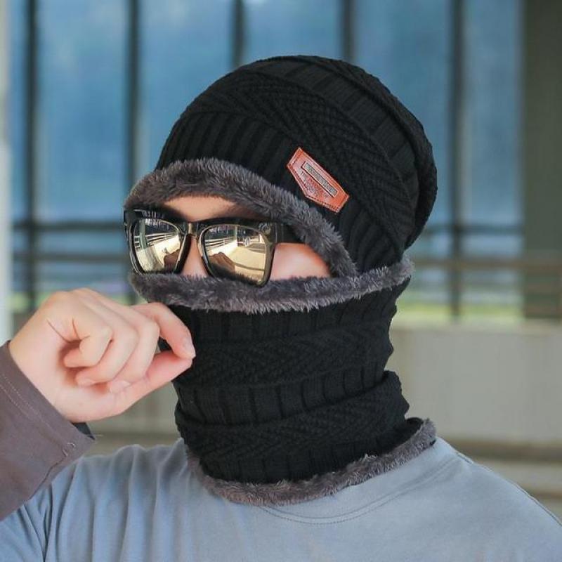 COKK – Bonnet d'hiver en laine épaisse pour homme et femme, Bonnet tricoté, écharpe, cagoule, masque, Gorras