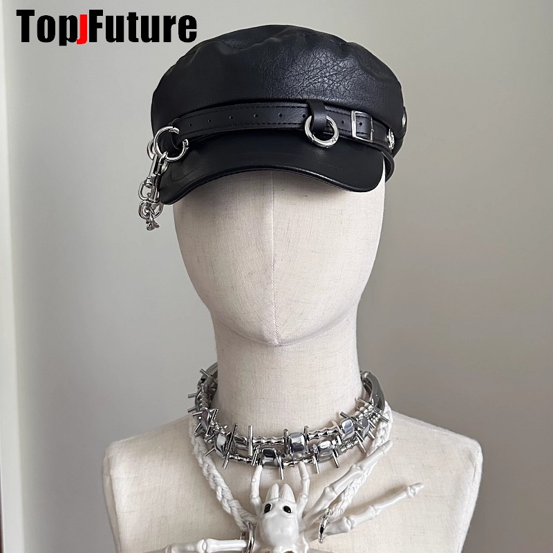 Chapeau Unisexe Style Harajuku Gothique Lolita, Béret Designer Punk pour Femmes et Hommes, Casquette Métallique Punk Subculture, Casquette Streetwear