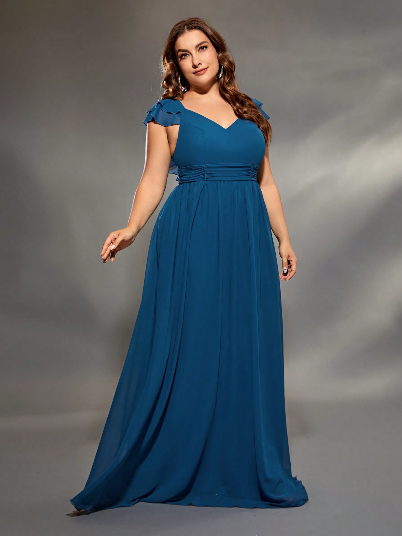 Mgiacy grande taille col en v double couche manches lotus en mousseline de soie jupe complète robe de soirée robe de bal robe de soirée robe de demoiselle d'honneur
