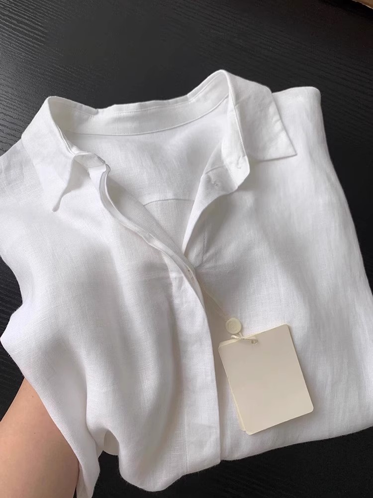 Décontracté bureau dames travail couleur unie chemise en lin à manches longues printemps été simple boutonnage coupe ample mode femmes Blouses hauts