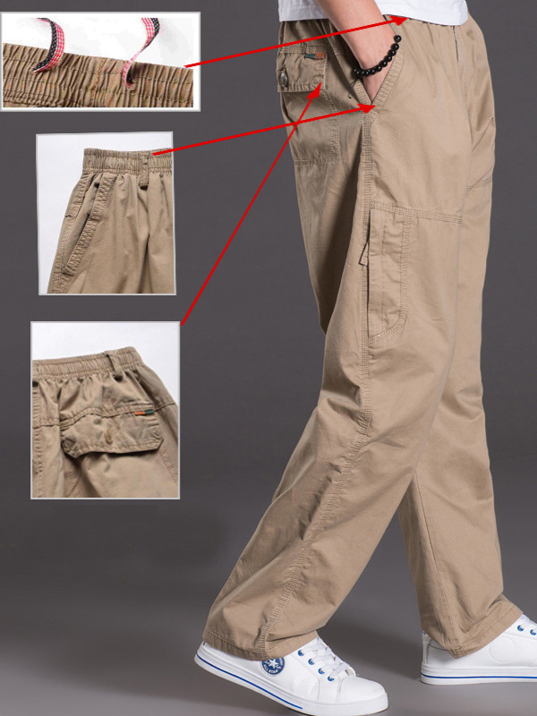 Pantalon cargo pour hommes grande taille, taille élastique, jambe droite, pantalon décontracté, grande taille, couleur unie, multi-poches, pantalon en coton XL-6XL