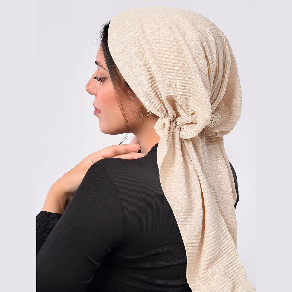 Ramadan froissé musulman Hijab casquettes envelopper tête doux élastique longue queue Turban Bonnet mode couleur unie coiffure portable