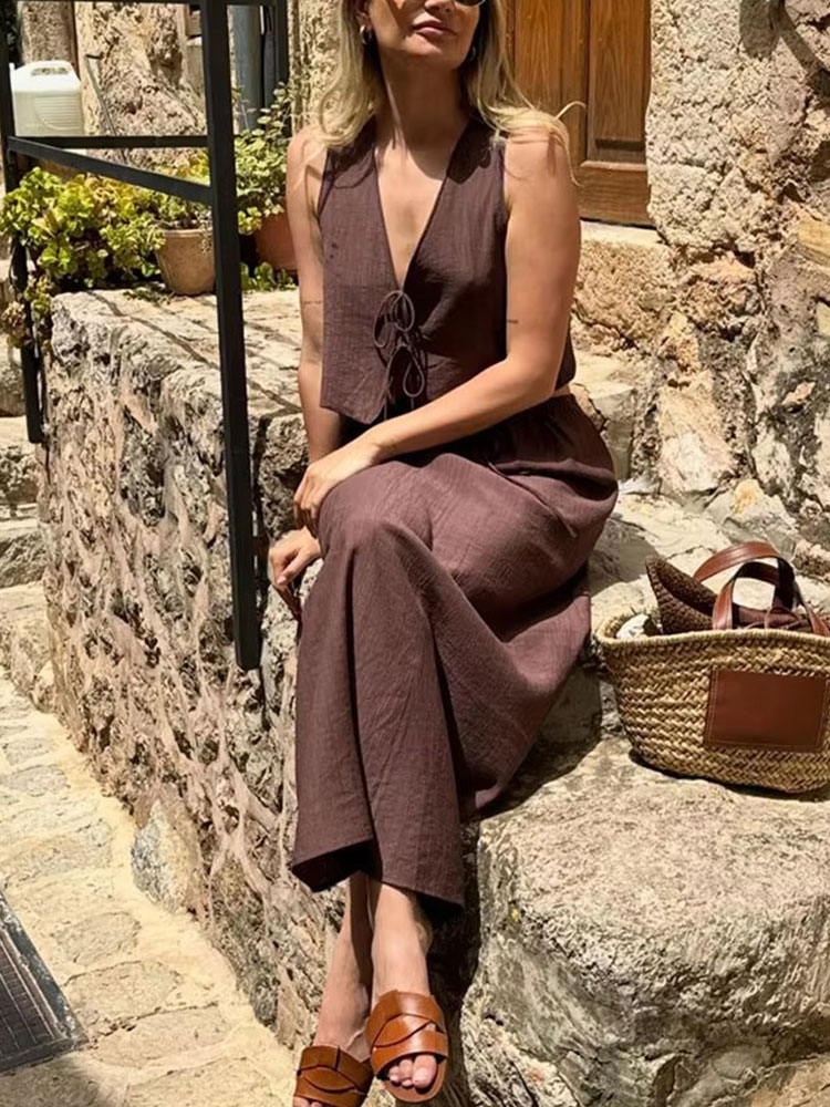 HH – jupe mi-longue ample et décontractée pour femmes, élégante, couleur unie, cordon de serrage, ligne a, mode féminine, Streetwear, été 2024
