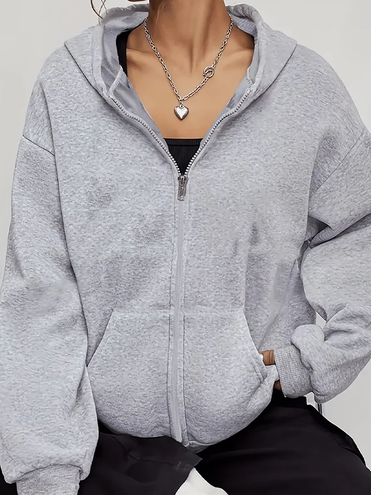 Veste de survêtement décontractée pour femme avec fermeture éclair et capuche, idéale pour le sport et le jogging en extérieur, collection automne-hiver, vêtement d'extérieur tendance