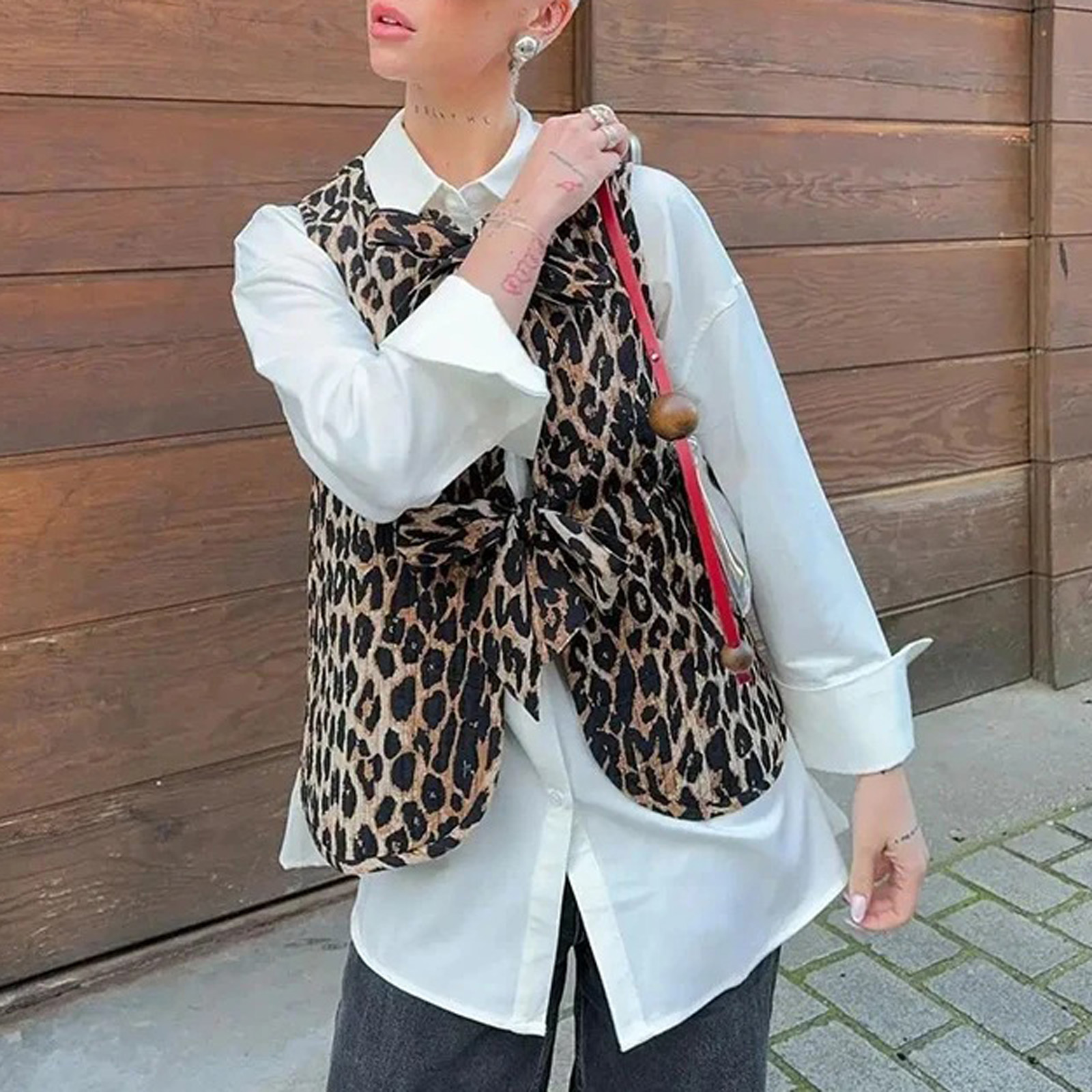Chemise matelassurera vintage pour femme, émaillée léopard esthétique, cardigan brodé floral, streetwear, automne