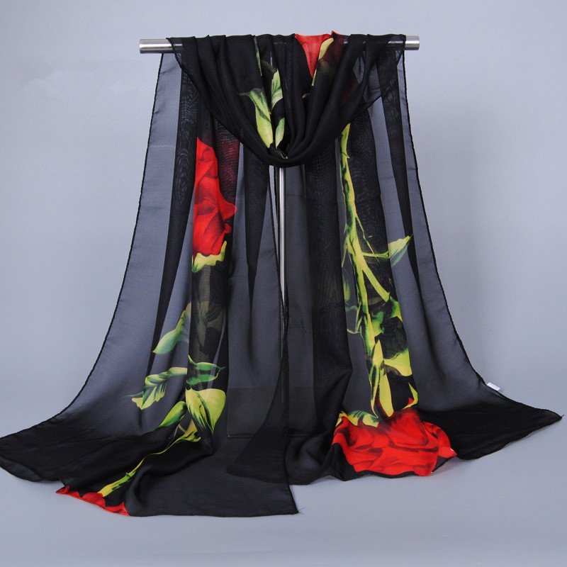 1Pc nouvelle mode en mousseline de soie Hijab femmes longues douces Rose fleur imprimé foulards Foulard femmes châles