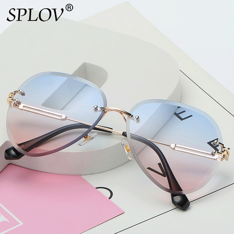 Grandes lunettes de soleil sans monture femmes grand cadre dégradé nuances coupe lentille sexe dames sans cadre Vintage lunettes Aviation marque UV400