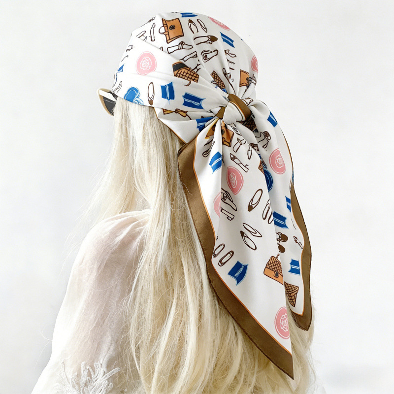 Foulard carré pour femme, hijab, bandana, écharpe en satin, châle coupe-vent imprimé pour femme, couvre-chef