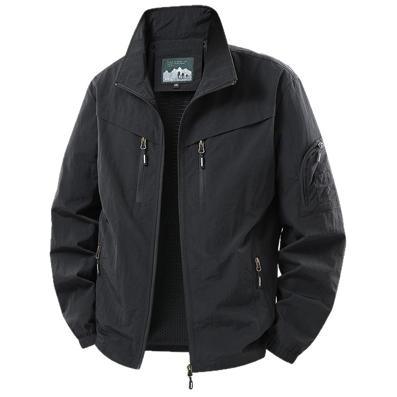Veste Homme Printemps-Automne Fine pour Extérieur, Pêche, Voyage, Décontractée, Col Montant, Polyvalente, Tendance, Grande Taille, en Polyester