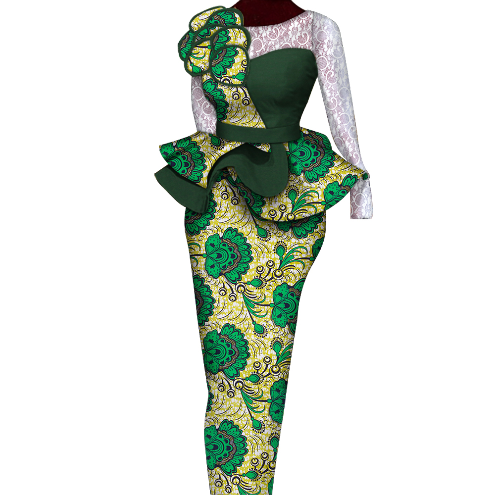 Ensembles de jupes africaines pour femmes, jupes longues et droites imbibées, jupe en Y avec décoration en dentelle, vêtements traditionnels africains Bazin Riche, WY6195