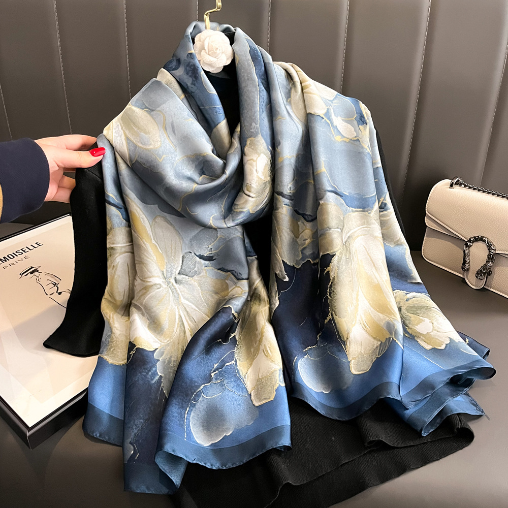 2025 nouvelle mode impression grand châle enveloppes Foulard en soie femmes marque de luxe Satin bandeau Hijab Bandana Turban Foulard été plage