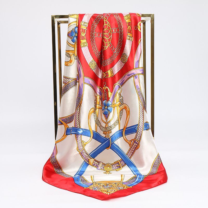 Foulard carré en soie pour femmes, 90cm, bandeau doux, Vintage, Hijab, imprimé floral, Pashmina, Bandana
