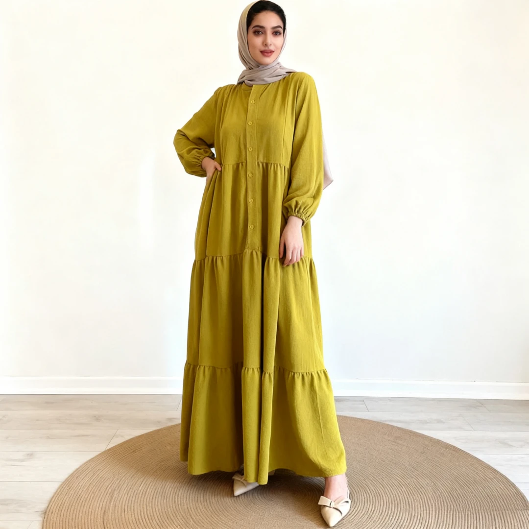 Eid femmes musulmanes Robe Abaya solide simple boutonnage fête Jalabiya Ramadan robes longues robes Largos caftan arabe longue Robe