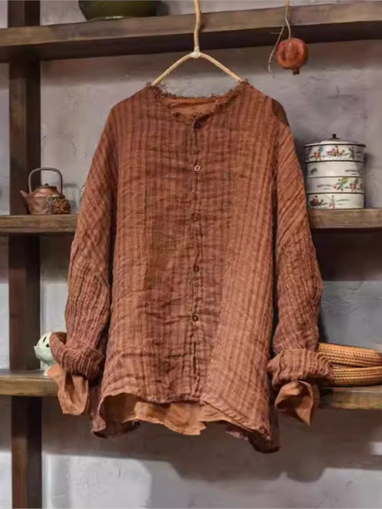 Femmes mince lin rayé déchiré Blouse dames chemise Vintage femme lin rayure hauts printemps été
