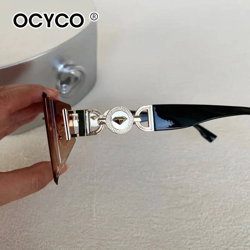 Steampunk – lunettes de soleil carrées sans bords pour hommes et femmes, marque de luxe de styliste en métal, nuances incurvées élégantes, UV400, 2025