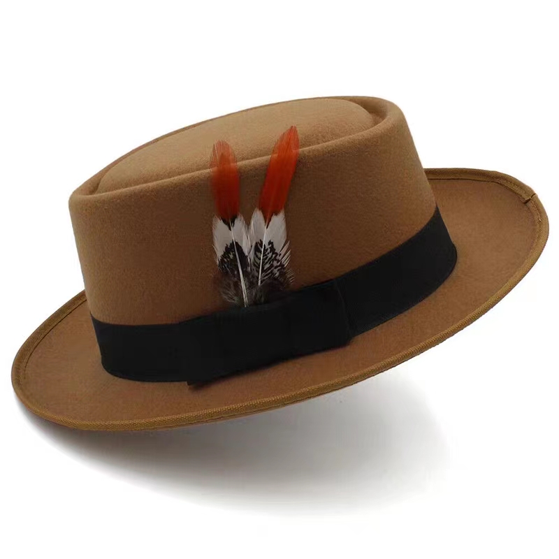 Chapeaux de Porkhelicopter en plumes pour hommes, Fedora noir solide, chapeaux d'affaires vintage, Gentleman Fashion, At Brero Hombre Chapeu Mascul37Show
