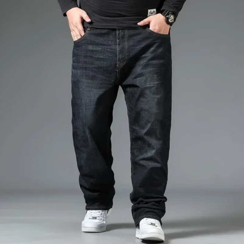 Hommes grande taille noir jean 10XL surdimensionné taille haute pantalon ample mari grande taille pantalon en jean ample bleu mâle Denim pantalon