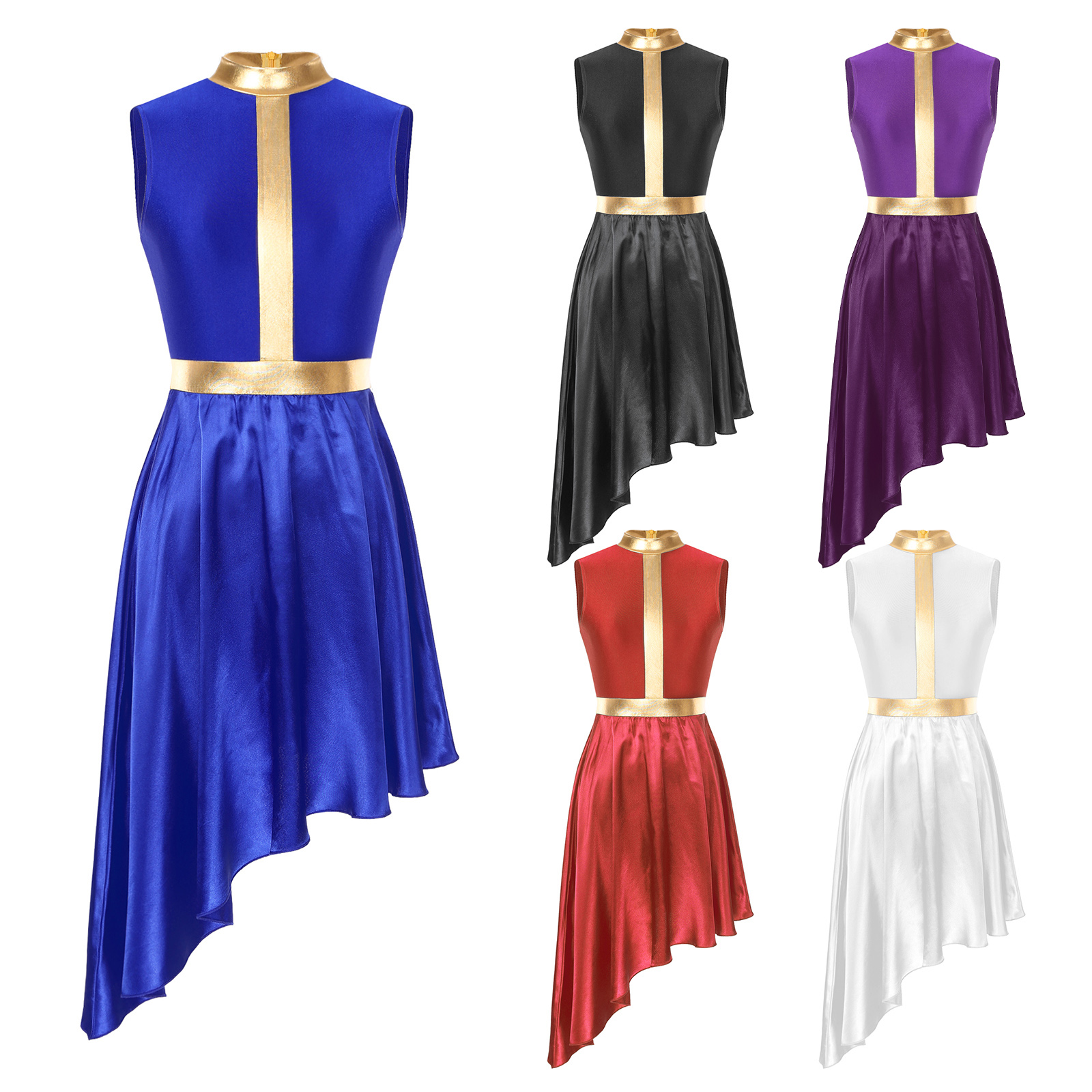 Robe de danse lyrique moderne pour femmes, costume liturgique pour le culte et le chœur d'église, robe sans manches à ourlet asymétrique, tenue de danse de salon
