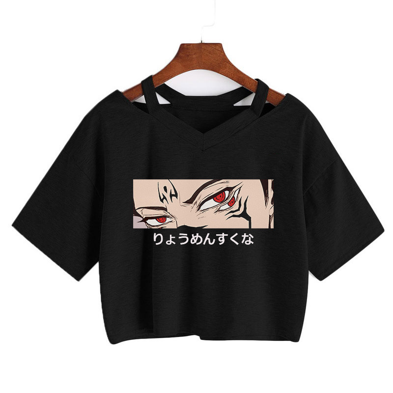 T-shirt imprimé graphique Anime japonais pour femmes, Harajuku, Crop Lomgs, Short At Tee Shirt, Top gothique vintage, Vêtements Y2K, 1500