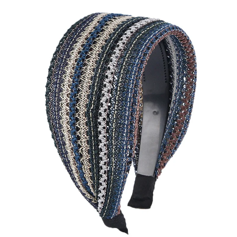 Bandeau de cheveux tissé à large bord pour femme, couvrant les cheveux gris, document antidérapant denté, bandeau de sauna