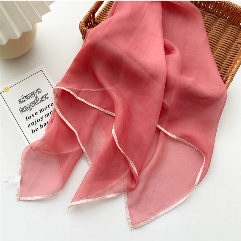Mouchoir de couleur unie, foulards de cou en soie pour femmes, petits châles et enveloppes, Bandana, foulard carré, bandeau Hijab, 70CM