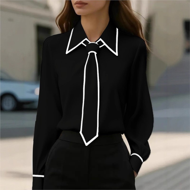 Chemise femme noeud papillon formel à manches longues bureau dame chemise femmes à la mode couleur unie automne chemise Blouses hauts blancs