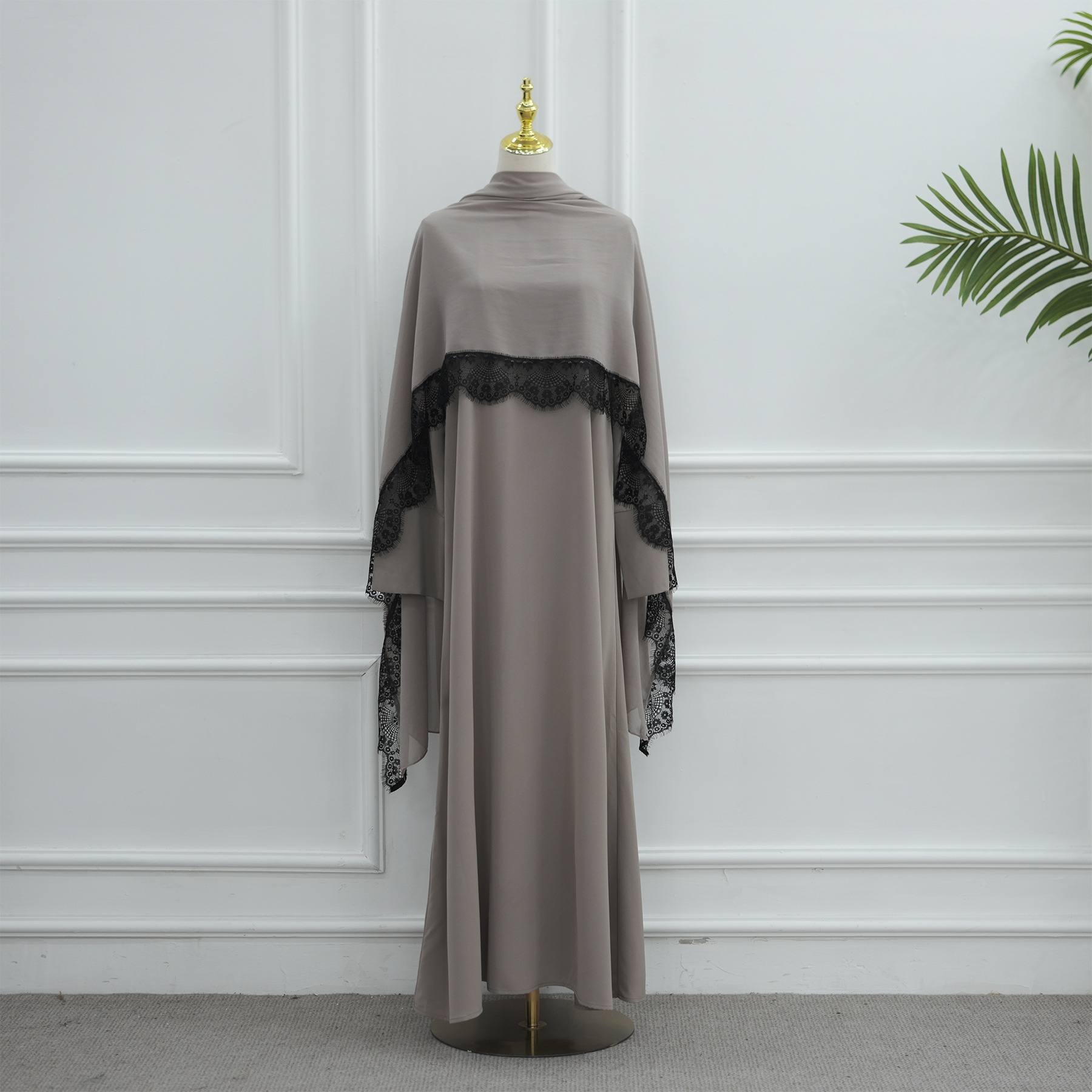 Ensemble de robe et hijab pour femmes, 2 pièces, Jalabiya, Abaya en dentelle, Khimar, Eid, Vestidos, Kaftan Dubaï, Ramadan, Robe longue arabe