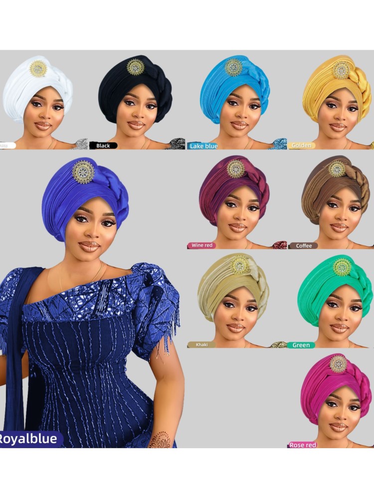 Casquette Turban plissée à paillettes pour femmes, enveloppe de tête pour dame, foulard musulman, chapeau, couvre-chef africain, 2025