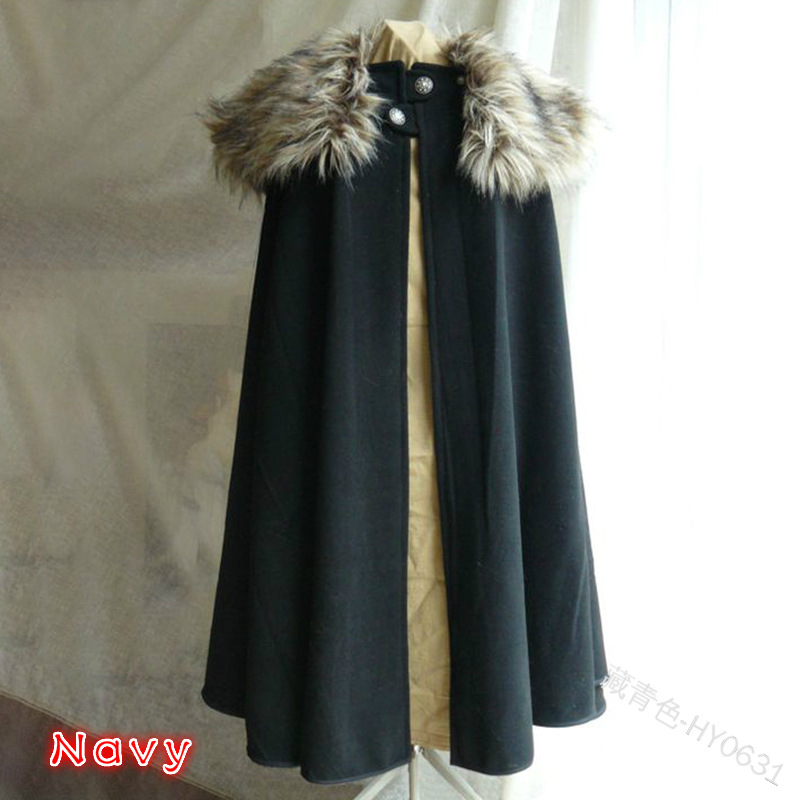 Cape d'hiver médiévale pour hommes, manteau Vintage, Style gothique, col en fourrure, Punk, Cape de neige, Costume d'halloween
