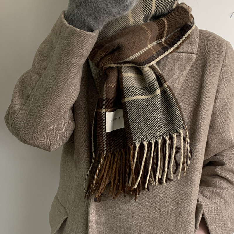 Mode rétro Plaid longue écharpe hiver chaud cachemire femmes filles Bandana foulards femme dame élégant gland hiver châle enveloppes