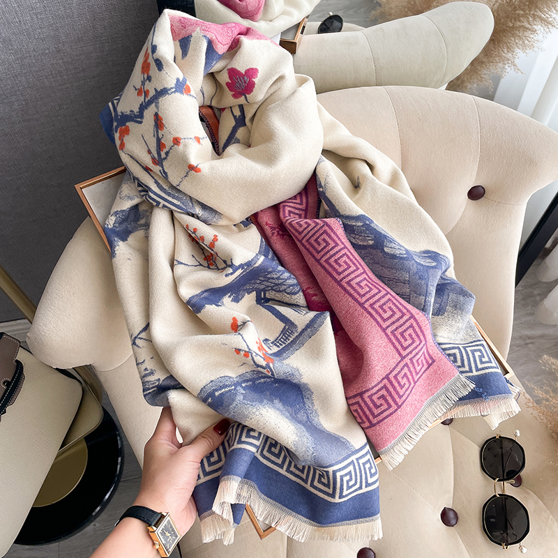 Nouveau 2025 femmes marque encre lavage peinture écharpe de luxe automne hiver chaud châles imprimer écharpe Pashmina Mujer Femme Foulard Bufanda