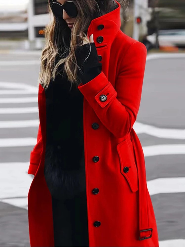 Nouveau manteau en laine pour femmes, vêtements d'extérieur, automne hiver, vestes chaudes pour femmes, simple boutonnage, col rabattu, vêtements longs pour femmes