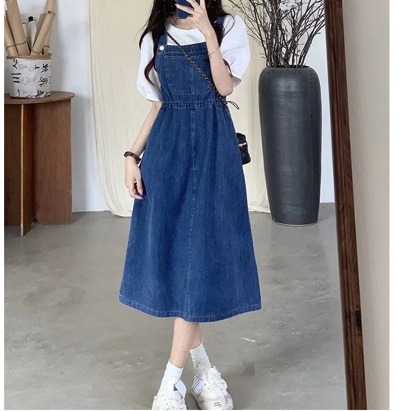2025 mode femmes Denim jupe à bretelles printemps été casual sangle femme taille haute a-ligne solide à lacets femme jupes