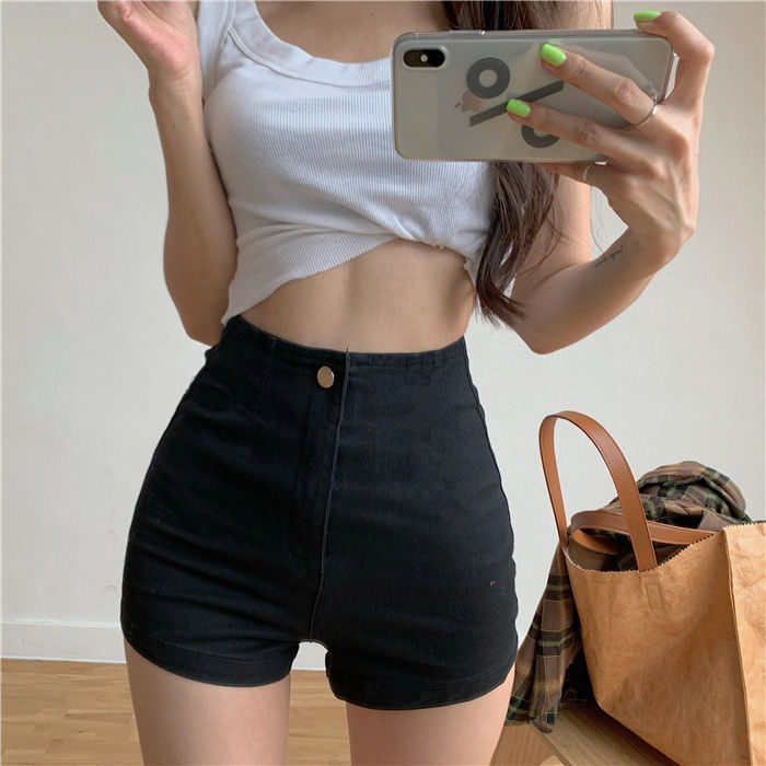 Pantalon court taille haute sexy pour femmes, vêtements vintage, short en jean coréen, élastique, jambe large, mode décontractée, été