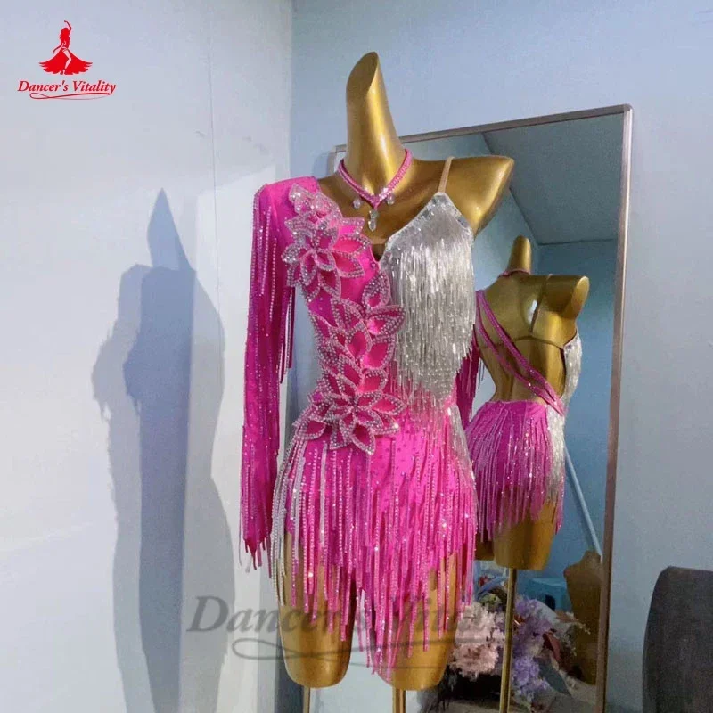 Robe de spectacle de danse latine pour femmes, personnalisée, Rumba Chacha Tanog, jupe de Costume professionnel de compétition, robes latines pour filles
