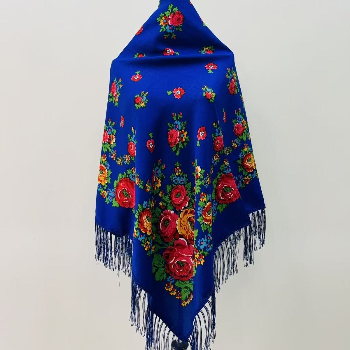Foulard carré National russe pour femmes, 120x120cm, imprimé Floral de luxe, châles ukrainiens à franges, Bandana pour dames