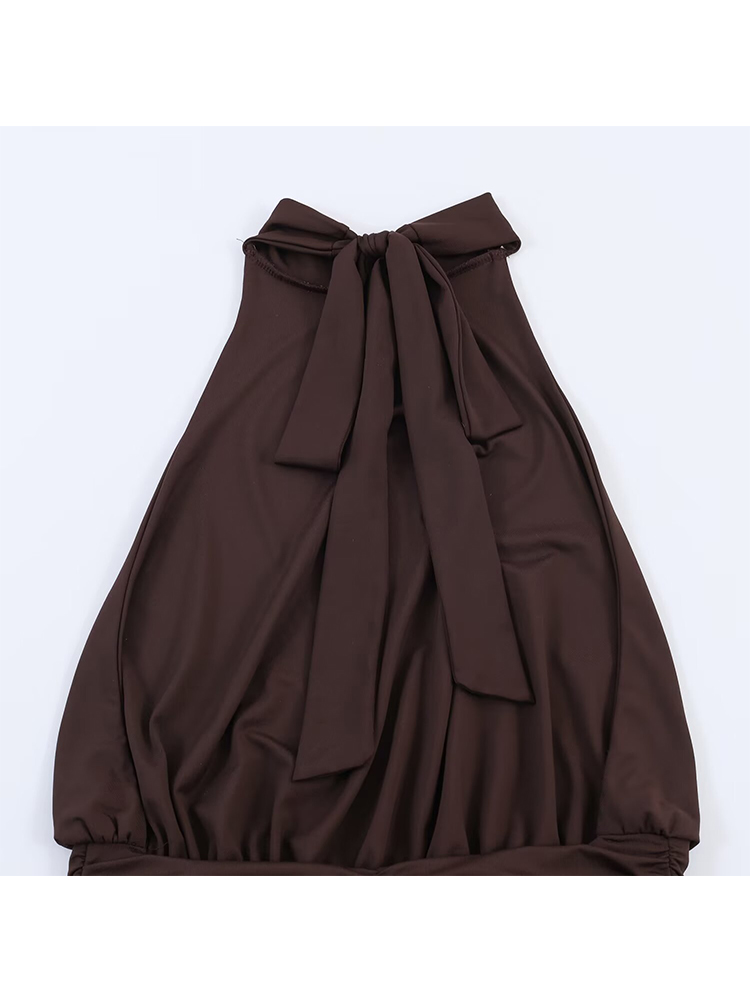 Nouvelle Robe Plissée Chic pour Femme, Col Halter, Dos Nu, Élégante, Sexy, Sans Manches, Coupe Slim, Maxi, pour Plage et Soirée, Tenue de Dame