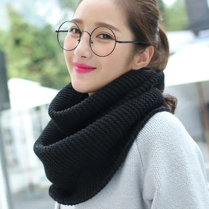 Écharpe en tricot épais de couleur unie pour femmes automne hiver Style coréen écharpe de cou chaude