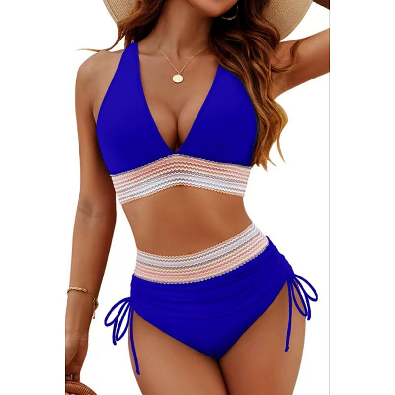 Ensemble de maillot de bain bikini sexy à col en V profond pour femme, collection été 2026, avec coussinets de poitrine, taille haute et cordon de serrage, style triangle
