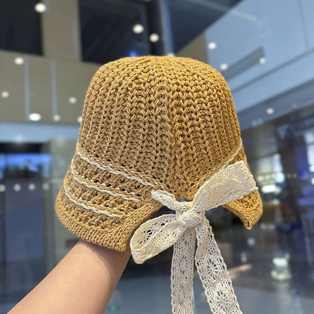 Chapeau de paille tressé pour femme, chapeau de soleil d'été pour la plage et les voyages, chapeau de pêcheur pour les vacances, chapeau de soleil ajouré respirant facile à ranger