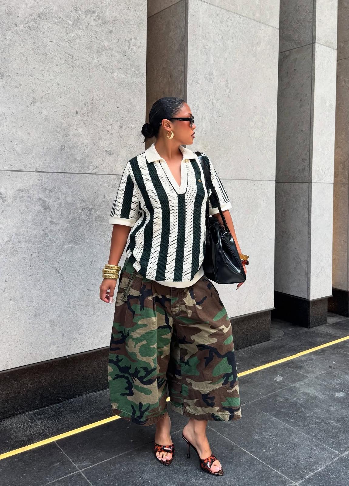 Pantalon de Camouflage à jambes larges pour femmes, ample, décontracté, taille haute, poches Vintage, court, Streetwear, Harajuku, Capris, 2025