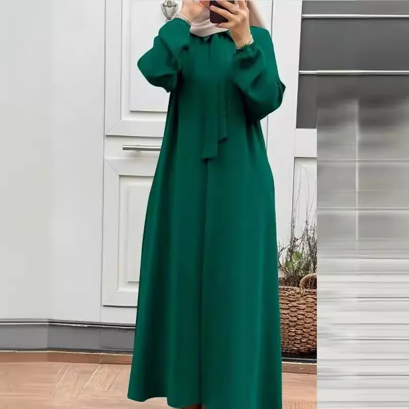 Abaya-Robe musulmane à col rabattu pour femmes musulmanes, robe longue de Dubaï, robe de Turquie, robe chemise, vêtements à manches longues, mode