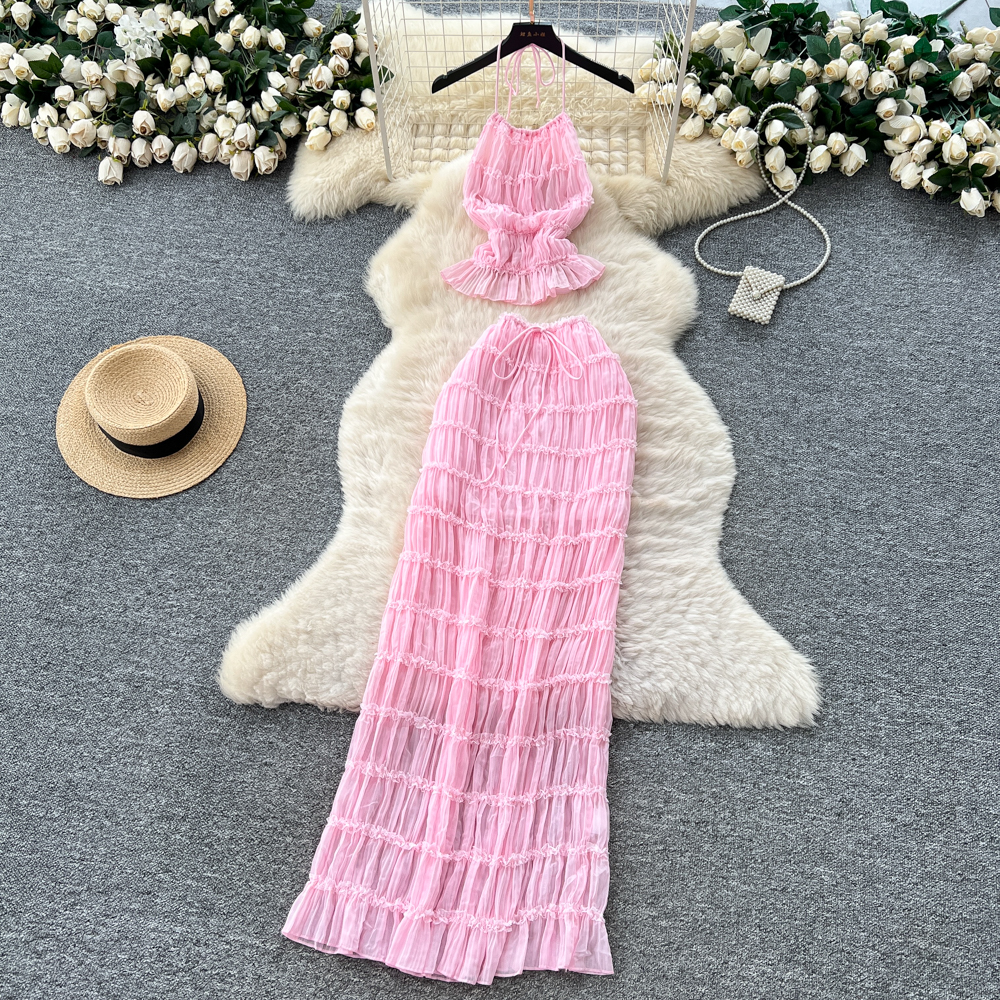 Vintage élégant licou sans manches mode coréenne femmes vêtements automne robes deux pièces ensemble